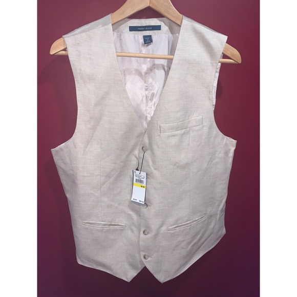 $69.50 Perry Ellis Men's Vest Polyester-Rayon Natural Linen size M - Picture 1 of 16